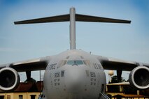 A U.S. Air Force C-17 Globemaster III is parked on the Shaw flight line in preparation to have cargo loaded on to it in support of an upcoming deployment, Oct. 5, 2012, Shaw Air Force Base, S.C. Several Team Shaw Airmen and F-16 fighter pilots from the 77th Fighter Squadron deployed from Shaw to an undisclosed location in Southwest Asia. (U.S. Air Force photo by Staff Sgt. Kenny Holston/Released)