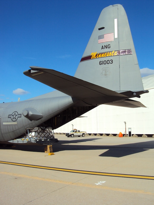 Minnesota Air National Guard Airmen using two C-130 “Hercules” military cargo aircraft flew five relief missions in support of Superstorm Sandy Nov. 3 and 4, 2012 in places like Joint Base Andrews, Md. and Kennedy Airport, N.Y. They delivered at least 5,000 pounds of supplies and at least nine passengers throughout the region. U.S. Air Force official photo