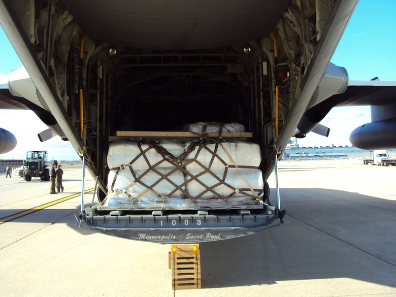 Minnesota Air National Guard Airmen using two C-130 “Hercules” military cargo aircraft flew five relief missions in support of Superstorm Sandy Nov. 3 and 4, 2012 in places like Joint Base Andrews, Md. and Kennedy Airport, N.Y. They delivered at least 5,000 pounds of supplies and at least nine passengers throughout the region. U.S. Air Force official photo