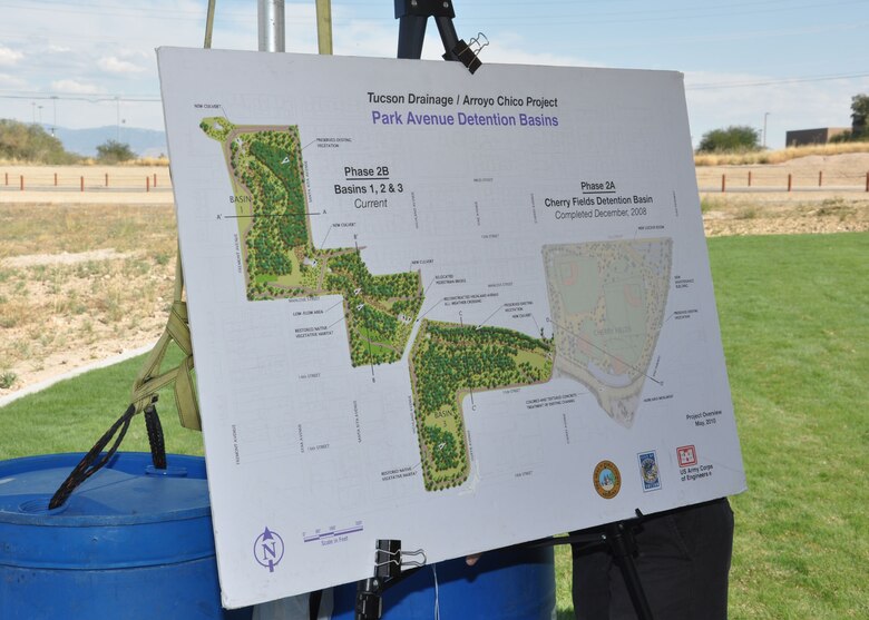 TUCSON, Ariz.- Members of the U.S. Army Corps of Engineers Los Angeles District participated in the Nov. 2 ribbon-cutting ceremony for the Tucson  Arroyo Project Phase II B Park Avenue Basins project. The project, developed in partnership with the Pima County Regional Flood Control District; the City of Tucson; the Tucson Unified School District and the Corps of Engineers is designed to provide for flood risk management and ecosystem restorarion along the Tucson Arroyo within the Arroyo Chico watershed.