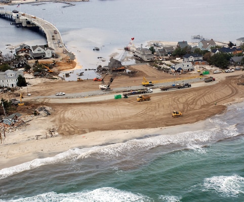 The U.S. Army Corps of Engineers Philadelphia District sent a team of engineers to assist the state of New Jersey in closing the breach at Mantoloking, NJ. 