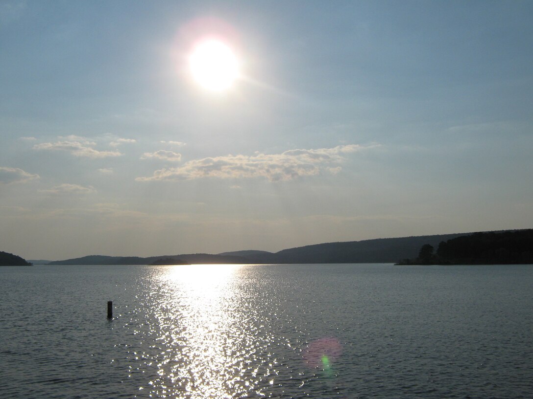 Sun shining on the water at Blue Mountain Lake