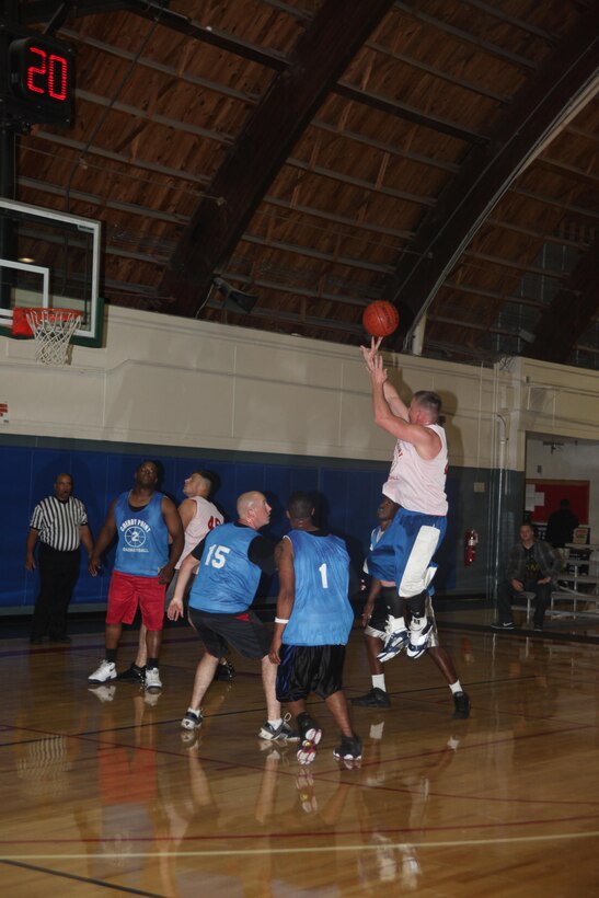 Spartans shooting guard Josh Brouhard takes a jump shot during an intramural basketball game inside the Marine Dome Oct. 29. The intramural season kicked off Oct. 22 and will continue through November with playoffs beginning in December.