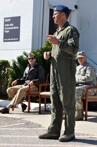 Col. Neil Allen, 479th Flying Training Group commander, speaks during the ribbon cutting ceremony for the 479th Operations Support Squadron's Pensacola Regional Communications Facility, Oct. 31 at Naval Air Station Pensacola, Fla.  The 3,400 square-foot facility houses a 23-person communications team that provides a full spectrum of services to all Air Force members in the Pensacola region to include Naval Air Stations Pensacola, Corry Station, and Whiting Field.  (U.S. Navy photo by Janet Thomas)