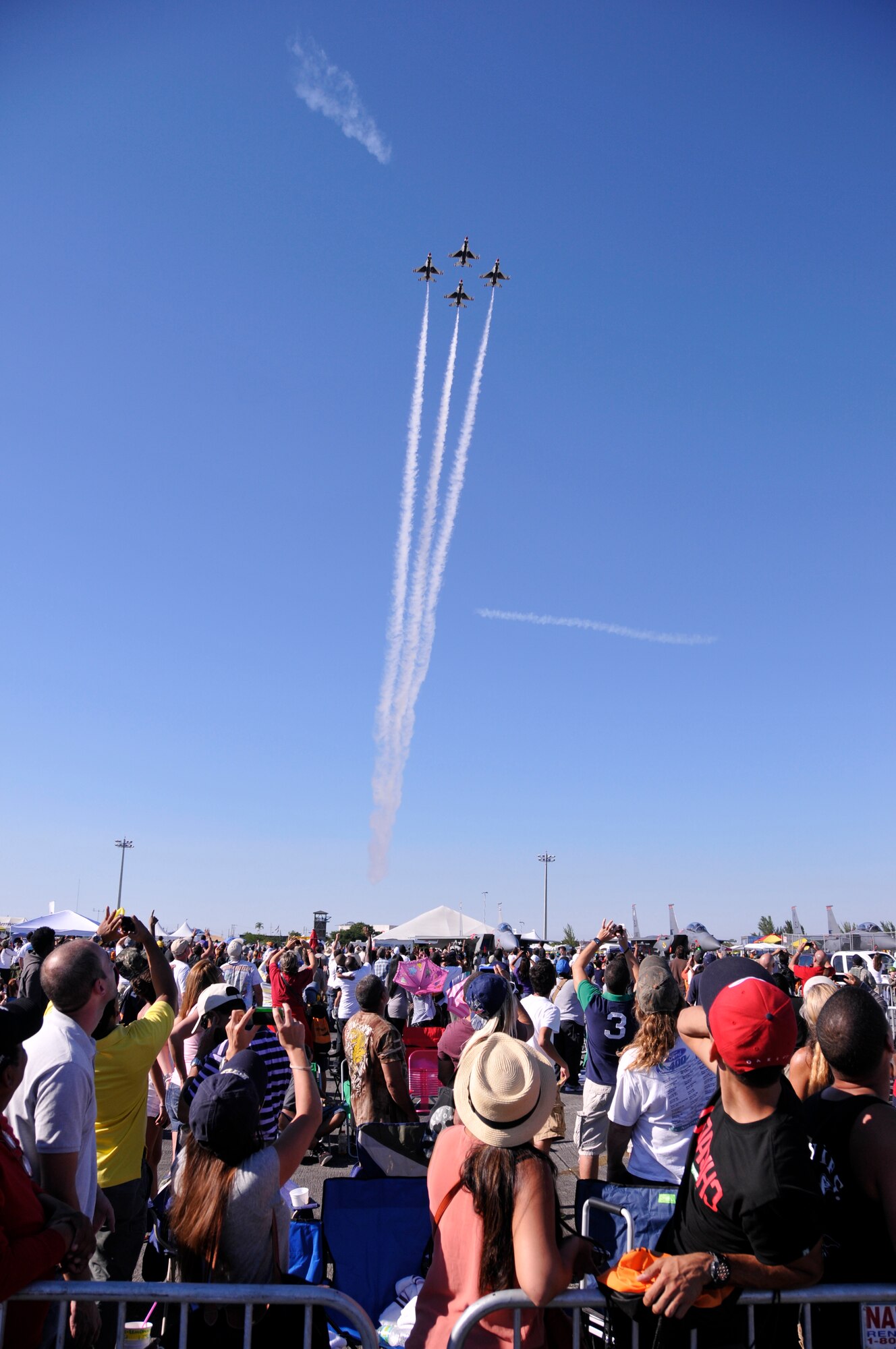 The U.S. Air Force Thunderbirds scream over the heads of spectators during the Wings Over Homestead air show at Homestead Air Reserve Base, Fla., Nov. 3. (U.S. Air Force photo/Staff Sgt. Lou Burton)