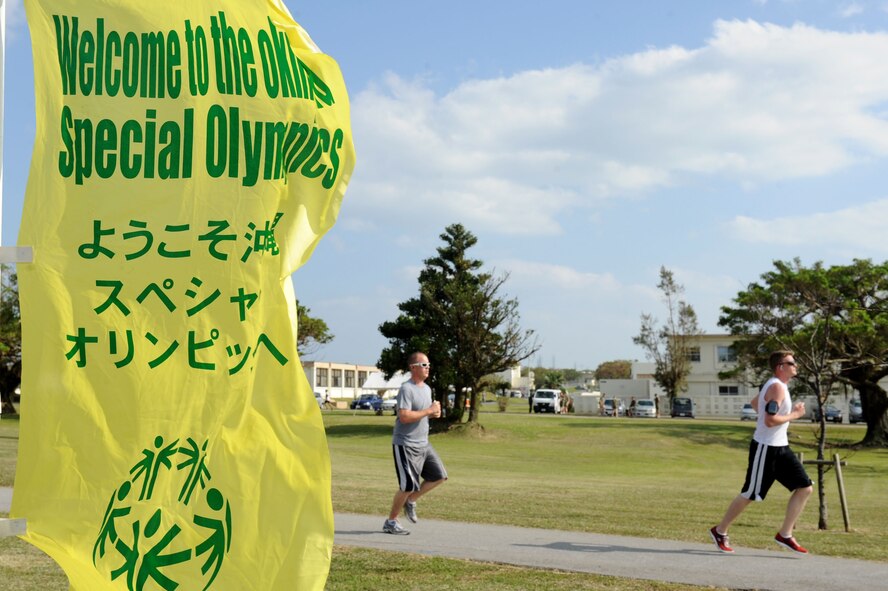 Runners participate in a Kadena Special Olympics 24-hour run on Kadena Air Base, Nov. 7, 2012. The run was put on in order to raise awareness for the 13th annual KSO which is scheduled for Nov. 17. (U.S. Air Force Airman 1st Class Brooke P. Beers)