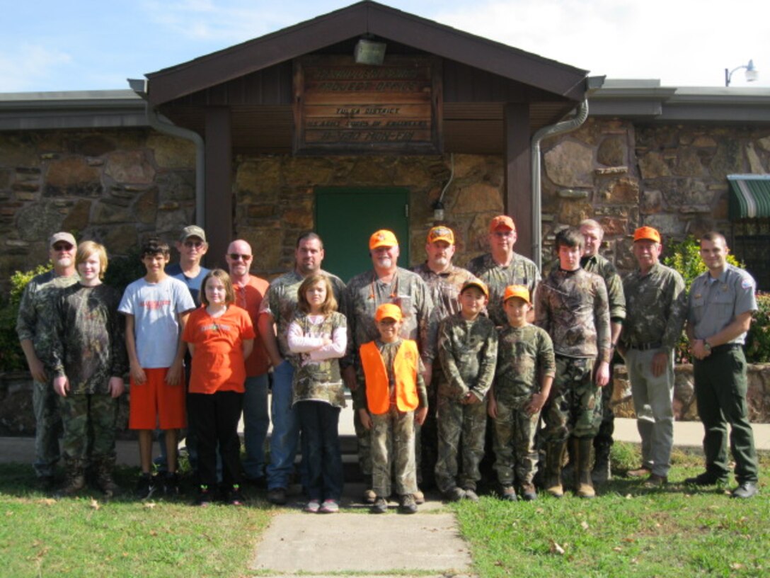 Youth hunters, parents, volunteers, and rangers gather for a picture during the Tenkiller Youth Hunt Nov. 2-4. 