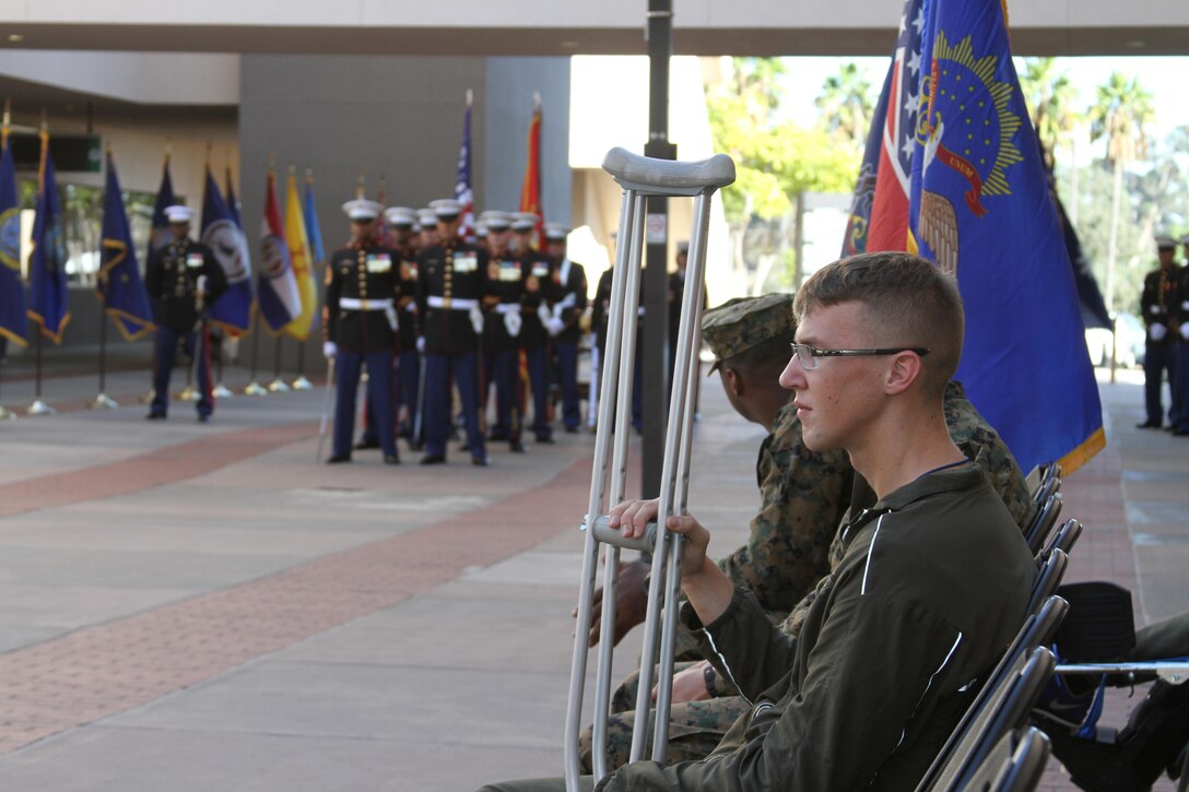 Marines, sailors, veterans and civilians were all invited to watch the Cake Cutting Ceremony aboard Naval Medical Center San Diego Nov. 5. Marines stationed aboard Marine Corps Recruit Depot volunteered their time to pass out cake to service members that couldn’t make it to the ceremony.