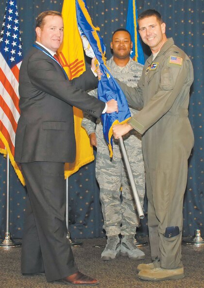 KIRTLAND AFB, N.M. – Team Kirtland held its annual Honorary Commanders Assumption of Command Ceremony Nov. 1 at the Mountain View Club. Col. Vince Becklund, 58th Special Operations Wing commander, right, and Ethan Epstein, Modrall Sperling law firm. (Photo by Ken Moore)