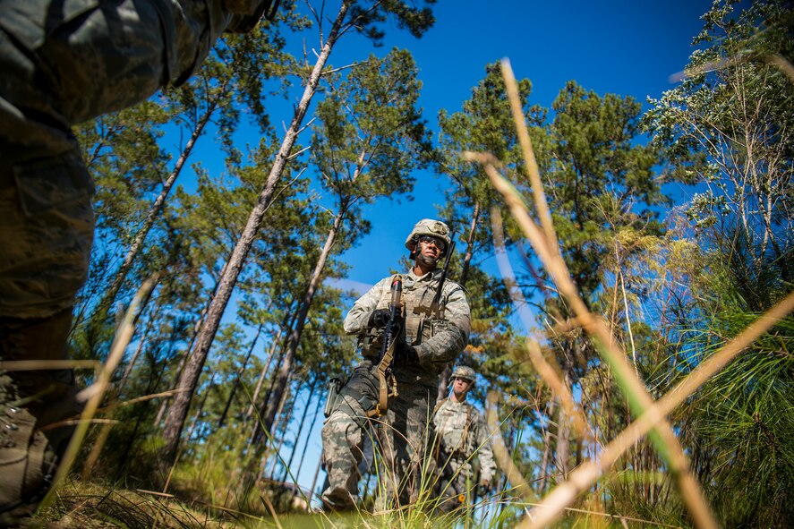 Airmen from the 823d Base Defense Squadron conduct improvised explosive device lane training at Moody Air Force Base, Ga., Nov. 1, 2012. The training tested the unit’s ability to recognize and handle IED threats in any hostile environment. (U.S. Air Force photo by Staff Sgt. Jamal D. Sutter/Released) 