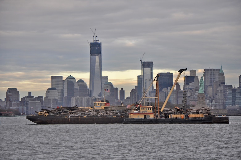 New York District drift collection vessels work long hours to clear tons of drift and debris from the New York and New Jersey Harbor after Hurricane Sandy. New York District's Caven Point Marine Terminal suffered extensive damages during Hurricane Sandy, but despite the destruction of the main facility, New York District personnel have continued to support missions to support safe navigation of the New York and New Jersey Harbor. (photo by Chris Gardner, New York District public affairs, Nov. 2, 2012)