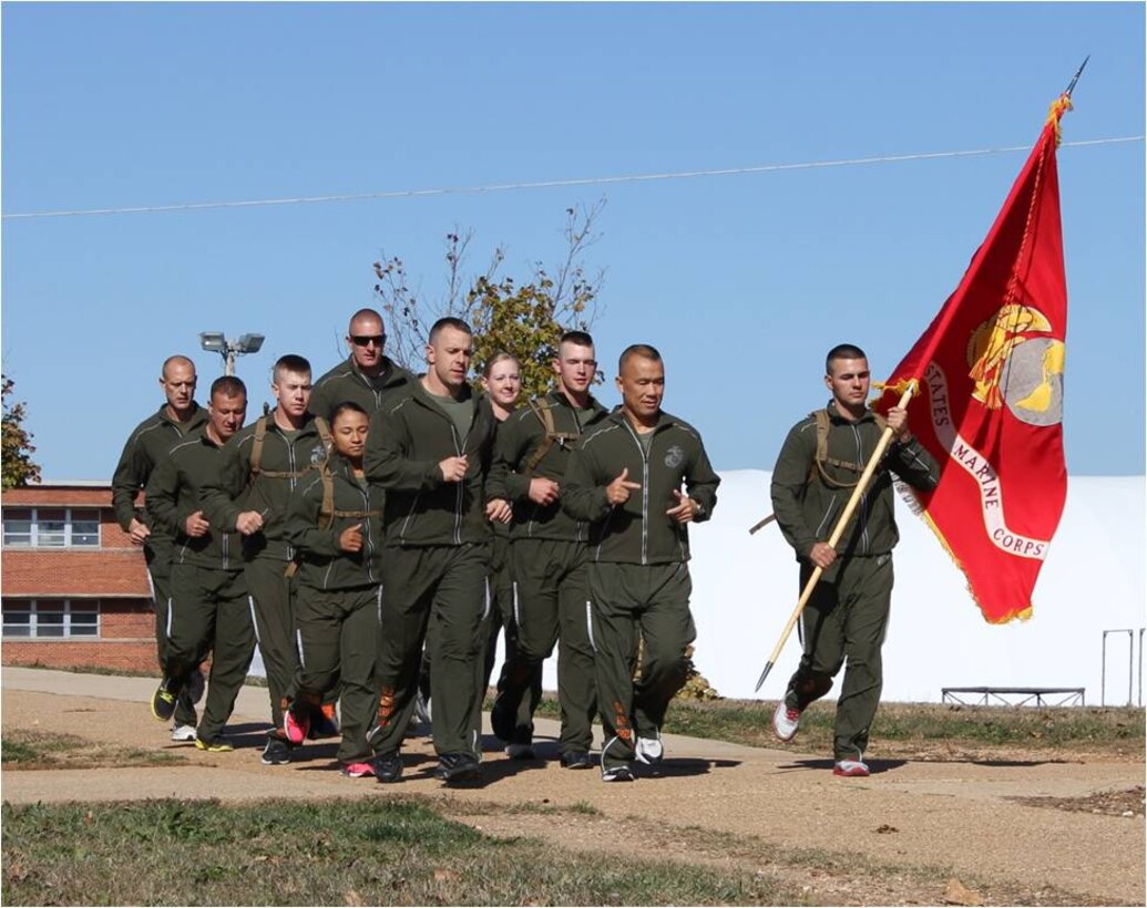 The Detachment annual Birthday Run began at 1410 on 13 Oct 2012 with Engineer Equipment Instruction Company. The run enhances esprit de corps and shows respect for our Marine Corps.