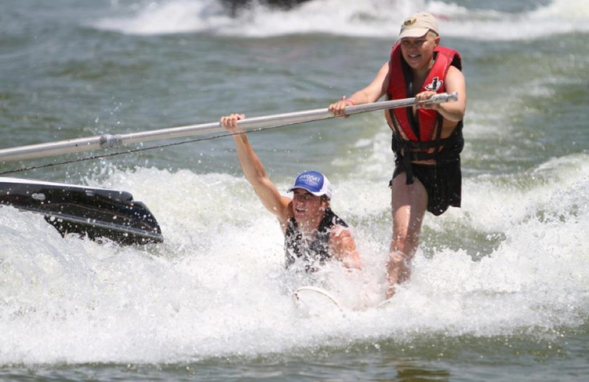 1st Lt. Lauren Tubesing, 341st Comptroller Squadron budget analyst, submitted this winning photo of Capt. Sarah Evans, former financial services flight commander of the 341st Comptroller Squadron, as she water-skied on a river in Montana. Evans was deployed in Afghanistan when she discovered a large cancerous tumor was imbedded in her hip. Even after the chemotherapy and amputation of her leg, she continues to be actively involved in outdoor activities. (U.S. Air Force courtesy photo)