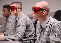Students from the 344th Training Squadron, Joint Base San Antonio-Lackland, attend an unaided night vision class during the aircrew fundamentals course Oct. 25 at JBSA-Randolph. (U.S. Air Force photo by Benjamin Faske)
