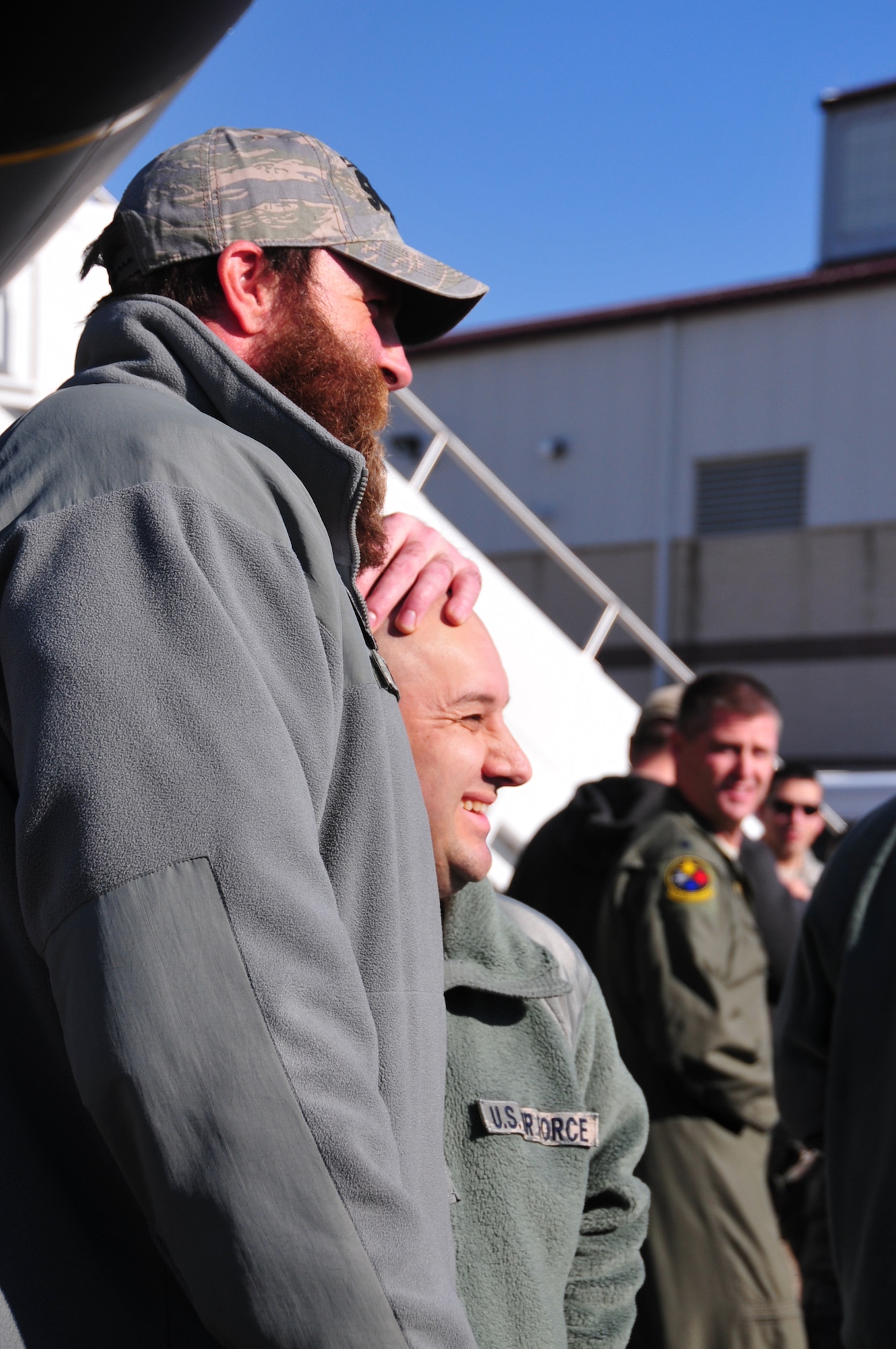 Four players from the Pittsburgh Steelers: Jonathan Dwyer, James Harrison, Brett Keisel and Doug Legursky visit the 171st Air Refueling Wing, November 6.  The visit, part of the "Salute to Service" campaign, is sponsored by the NFL in conjunction with USAA.  The NFL is also paying tribute to the Armed Forces throughout the month of November.  During the visit, the players take time to autograph one of the unit's KC-135 aircraft, Steel City Pride.
	
The Salute to Service campaign aligns with the NFL's long history of supporting America's armed services, including a partnership of more than 45 years with the USO that includes overseas visits to troops and trips to military hospitals nationwide. 

During the Pittsburgh Steelers' November 12 game, the Steelers will honor a veteran from every war, and recognize a local Harrier pilot who was shot down and killed last month over Afghanistan. The Steelers will also recognize their local military community by paying tribute to the service men and women of the 171st Air Refueling Wing. The team is partnering with USAA for a stadium-wide card stunt that features a special military appreciation message during the National Anthem. Fans will be instructed to hold up the card at their seats just before the National Anthem. 

(National Guard photo by Master Sgt. Ann Young/released)
