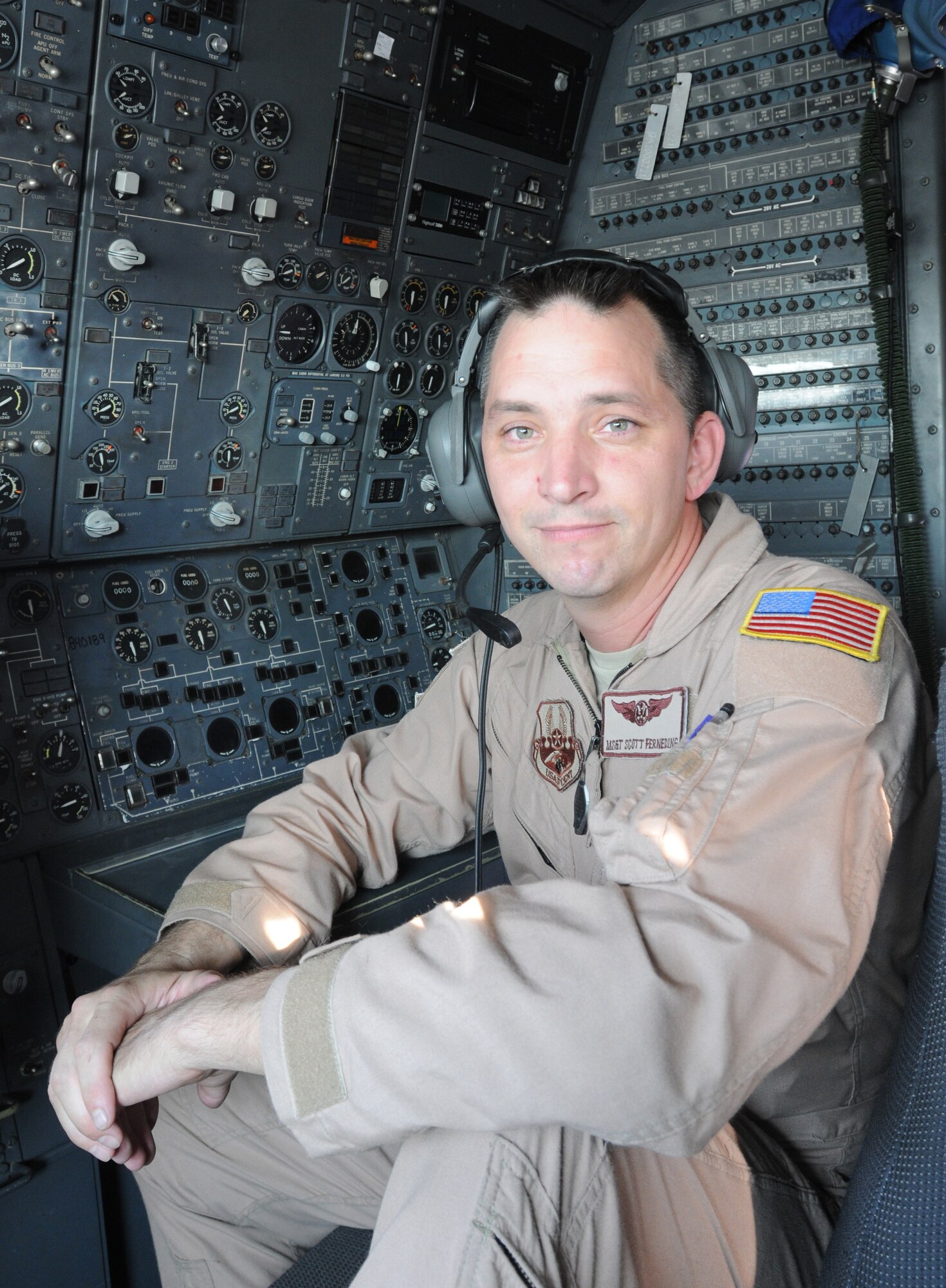 SOUTHWEST ASIA -- Master Sgt. Scott Ferneding, 908th Expeditionary Air Refueling Squadron flight engineer, completed his 365th combat mission Nov. 2, 2012. Ferneding, a Cincinnatti native, is deployed from Travis Air Force Base, Calif. (U.S. Air Force photo/Tech. Sgt. Amanda Savannah)