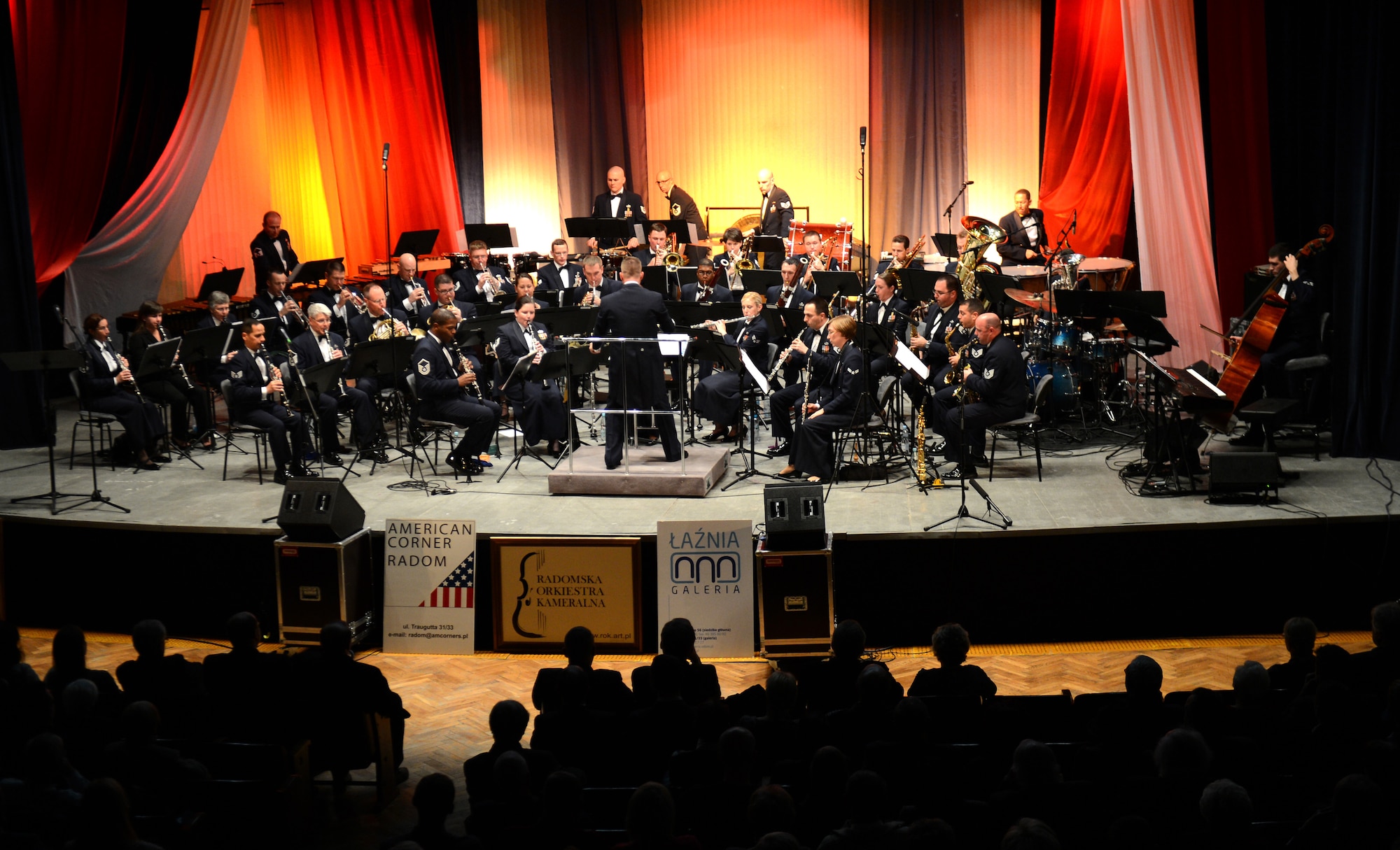 RADOM, Poland --The U.S. Air Forces in Europe Concert Band performs at the Radom City Hall concert hall Nov. 5, 2012.  Members of the USAFE Concert Band are touring communities surrounding Warsaw for nine days, ending with a performance in the Polish Independence Day Parade. (U.S. Air Force photo by Airman 1st Class Gustavo Castillo/Released)