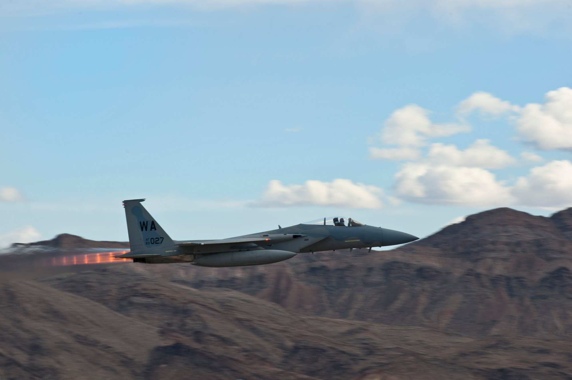 An F-15 Eagle takes off during the annual Aviation Nation open house Nov, 10, 2012, at Nellis Air Force Base, Nev. The event utilizes civilian and military aircraft to demonstrate maneuvers and tactics. (U.S. Air Force photo by Airman 1st Class Jason Couillard) 