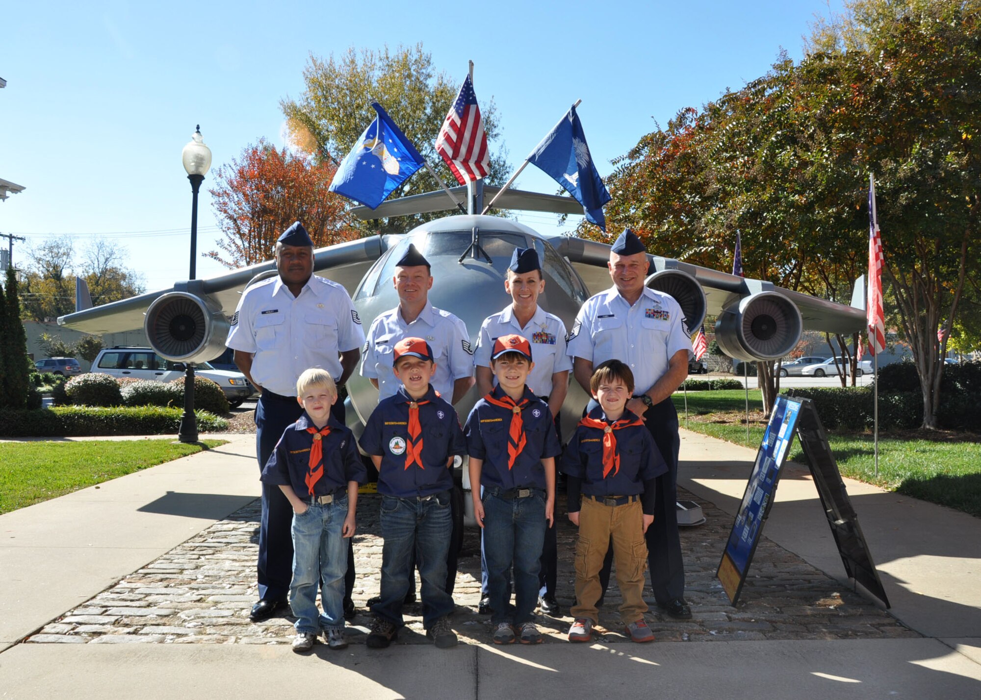 Airmen assigned to the 315th Airlift Wing mini C-17 team at Joint Base Charleston-Air Base, S.C. attend the Veterans Day ceremonies at the Upcountry History Museum Saturday Nov. 10, 2012 in Greenville, S.C. (U.S. Air Force photo/Senior Airman Bobby Pilch)