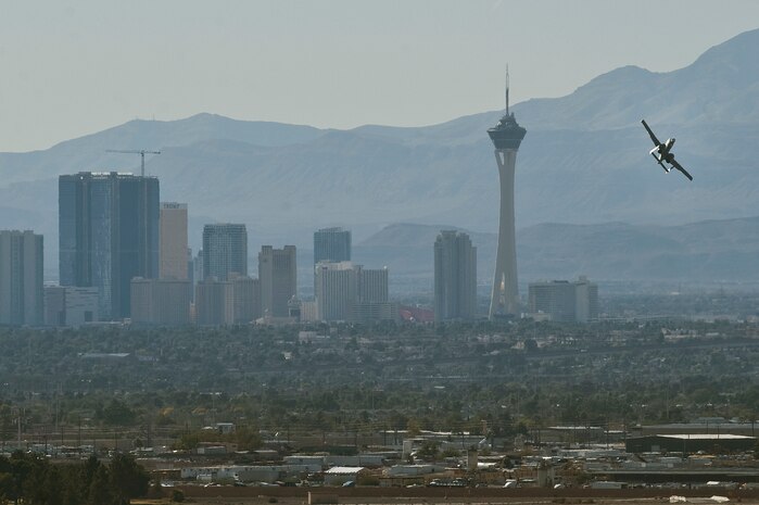 An A-10 Thunderbolt II takes off to perform an aerial demonstration during Aviation Nation Nov. 11, 2012, at Nellis Air Force Base, Nev. The A-10 Thunderbolt II has excellent maneuverabilty at low air speeds and altitudes. (U.S. Air Force photo by Staff Sgt. Christopher Hubenthal)