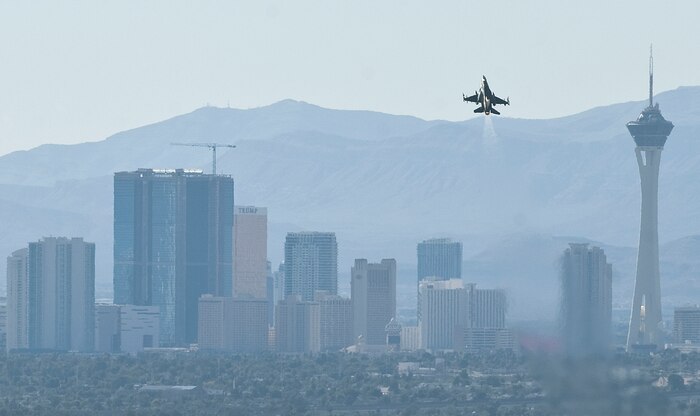 An F-16 Fighting Falcon takes off to perform an aerial demonstration during Aviation Nation Nov. 11, 2012, at Nellis Air Force Base, Nev. The F-16 Fighting Falcon is a highly maneuverable, compact, multi-role fighter aircraft. (U.S. Air Force photo by Staff Sgt. Christopher Hubenthal)