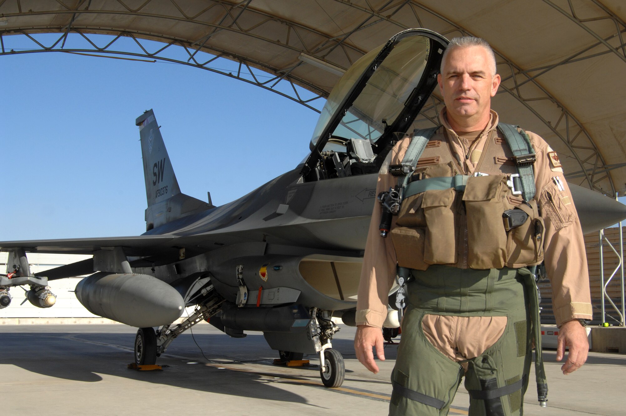 U.S. Air Force Brig. Gen. Scott Dennis, 451st Air Expeditionary Wing and Kandahar Airfield Commander, is an F-16 fighter pilot who has flown more than 60 combat missions here during the past year. He relinquishes command at the end of the month. (U.S. Air Force photo/Master Sgt. Russell Martin)