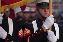 NEW YORK -- A Marine from 6th Communications Battalion, Marine Forces Reserve, marched in the annual New York Veterans Day parade, here, Nov. 11.  The parade is hosted by the United War Veterans Council, Inc. on behalf of the City of New York. It is the oldest and largest of its kind in the nation. Since November 11, 1919, the parade has provided an opportunity for Americans and International visitors to honor those who have served in the nation’s largest city. (Official Marine Corps photo by Cpl. Bryan Nygaard)