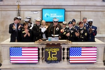 NEW YORK, NY - NOVEMBER 12:  United States Marine Corps Major General Michael G. Dana, and Members of the U.S. Armed Forces, ring the opening bell to Commemorate Veterans Day at the New York Stock Exchange on October 12, 2012 in New York City. (Photo by Dario Cantatore/NYSE Euronext)