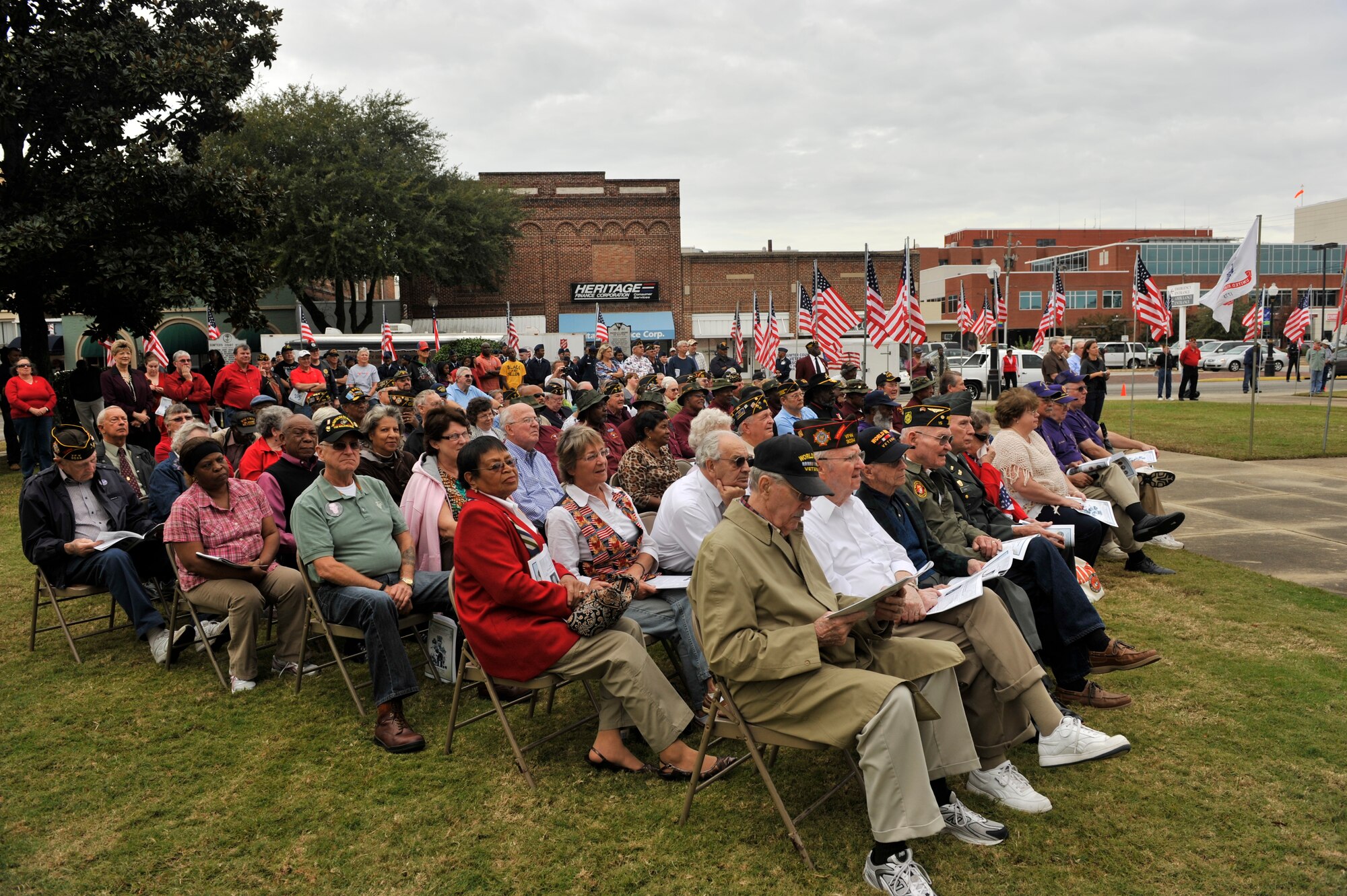 Veterans, widows, active-duty service members, family members and citizens of the Sumter community gather together at the front lawn of the Sumter County Court House to partake in a Veterans Day ceremony, Sumter, S.C., Nov. 12, 2012.  (U.S. Air Force photo by Staff Sgt. Ave I. Young/Released)