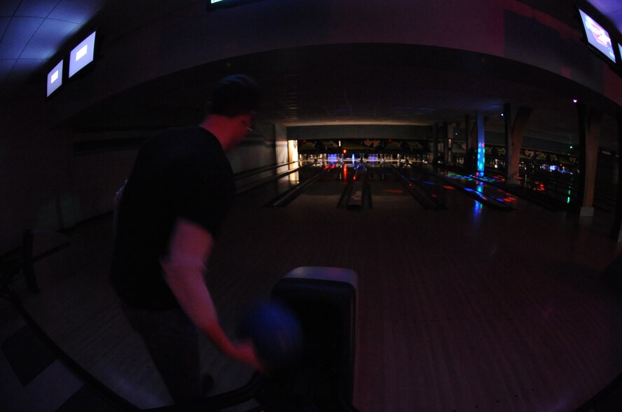 Airman Kyle Kidwell, 319th Civil Engineer Squadron, prepares to take his turn during the 2012 Combined Federal Campaign Bowl-a-thon, Nov. 6, 2012 at the Dakota Lanes Bowling Alley on Grand Forks Air Force Base, N.D.  The CFC event was sponsored by the Grand Forks AFB Top 3, the installation’s professional military organization for enlisted service members in the top three pay grades of E-7 through E-9. All profits from the fundraiser were donated to the 319th Air Base Wing's Airman & Family Readiness Center through the CFC. (U.S. Air Force photo/ Staff Sgt. Amanda N. Grabiec)