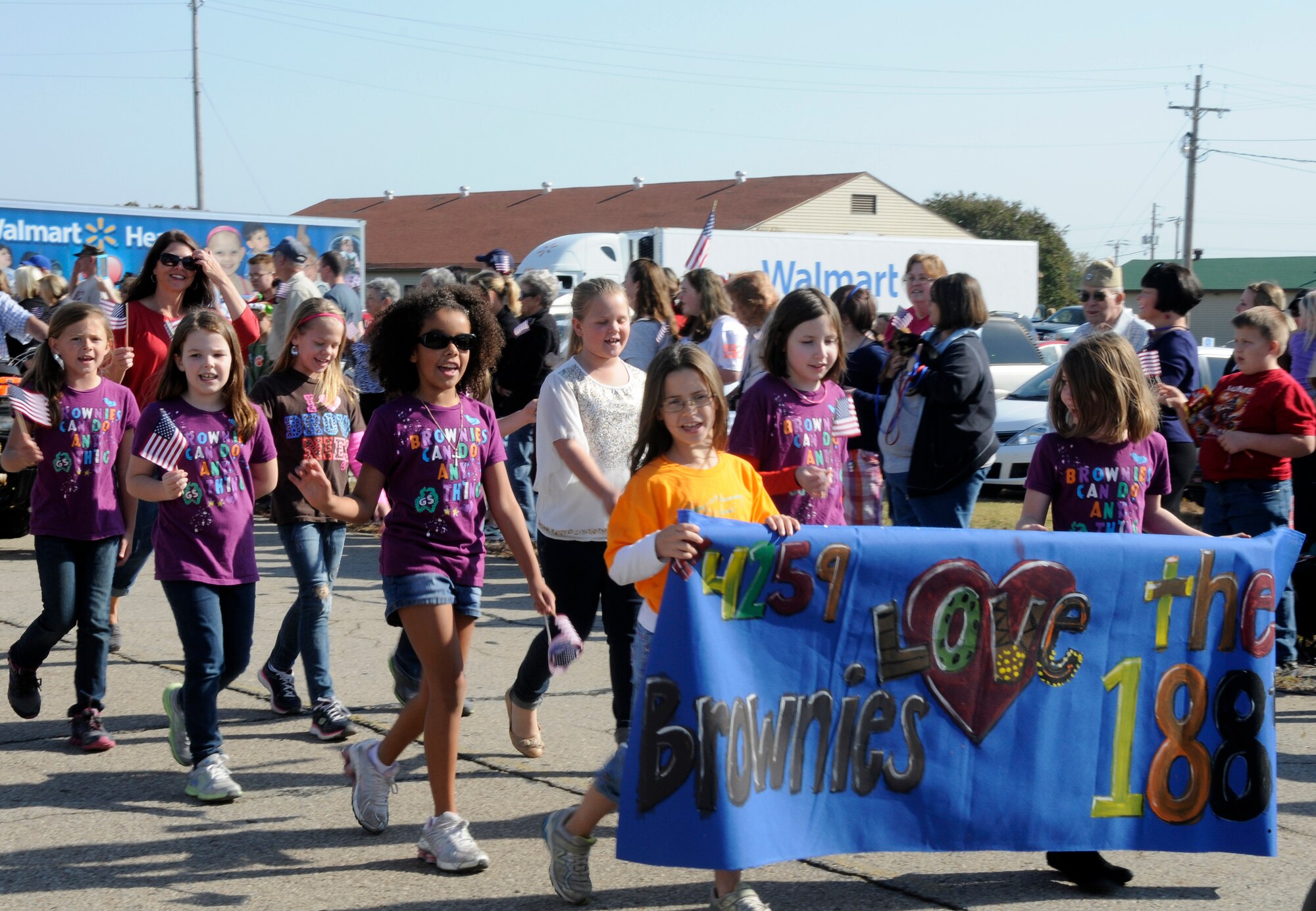 Airmen with the 188th Fighter Wing were recognized for their service during a Veterans Day parade in Barling, Ark., Nov. 3, 2012. The 188th also provided a two-ship flyover with its A-10C Thunderbolt II “Warthogs.” (National Guard photo by Senior Airman Hannah Landeros/188th Fighter Wing Public Affairs)