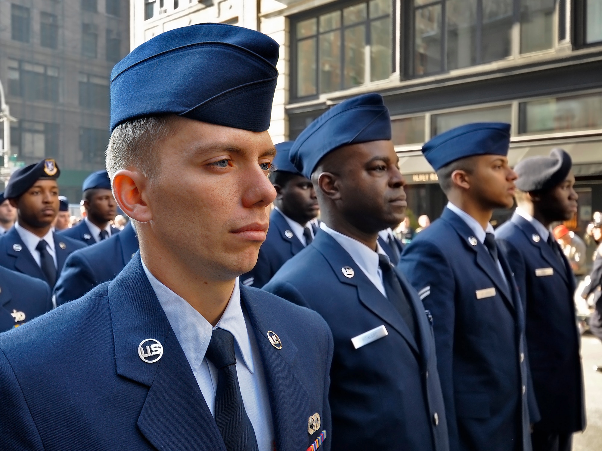 Airman 1st Class Anthony Baginski, 35th Aerial Port Squadron, and nearly 200 fellow Airmen marched up New York City's 5th Avenue Sunday as part of the Veterans Day Parade. (U.S. Air Force photo by Shawn J. Jones)