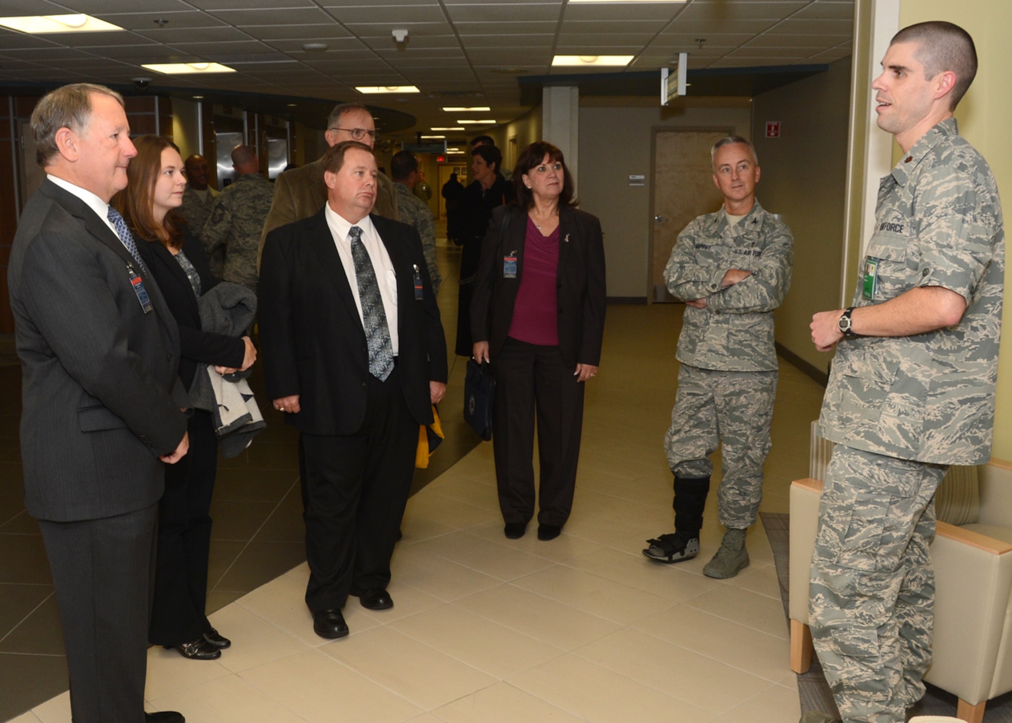 Maj. Jeffrey Newsom, of the 436th Medical Group optometry clinic, talks about the optometry clinic during a tour of the medical clinic Nov. 7, 2012, at Dover Air Force Base, Del. The tour was held following the Volunteer Protection Program ceremony during which the 436th MDG received an award for reaching Star Status. (U.S. Air Force photo by Tech. Sgt. Chuck Walker)