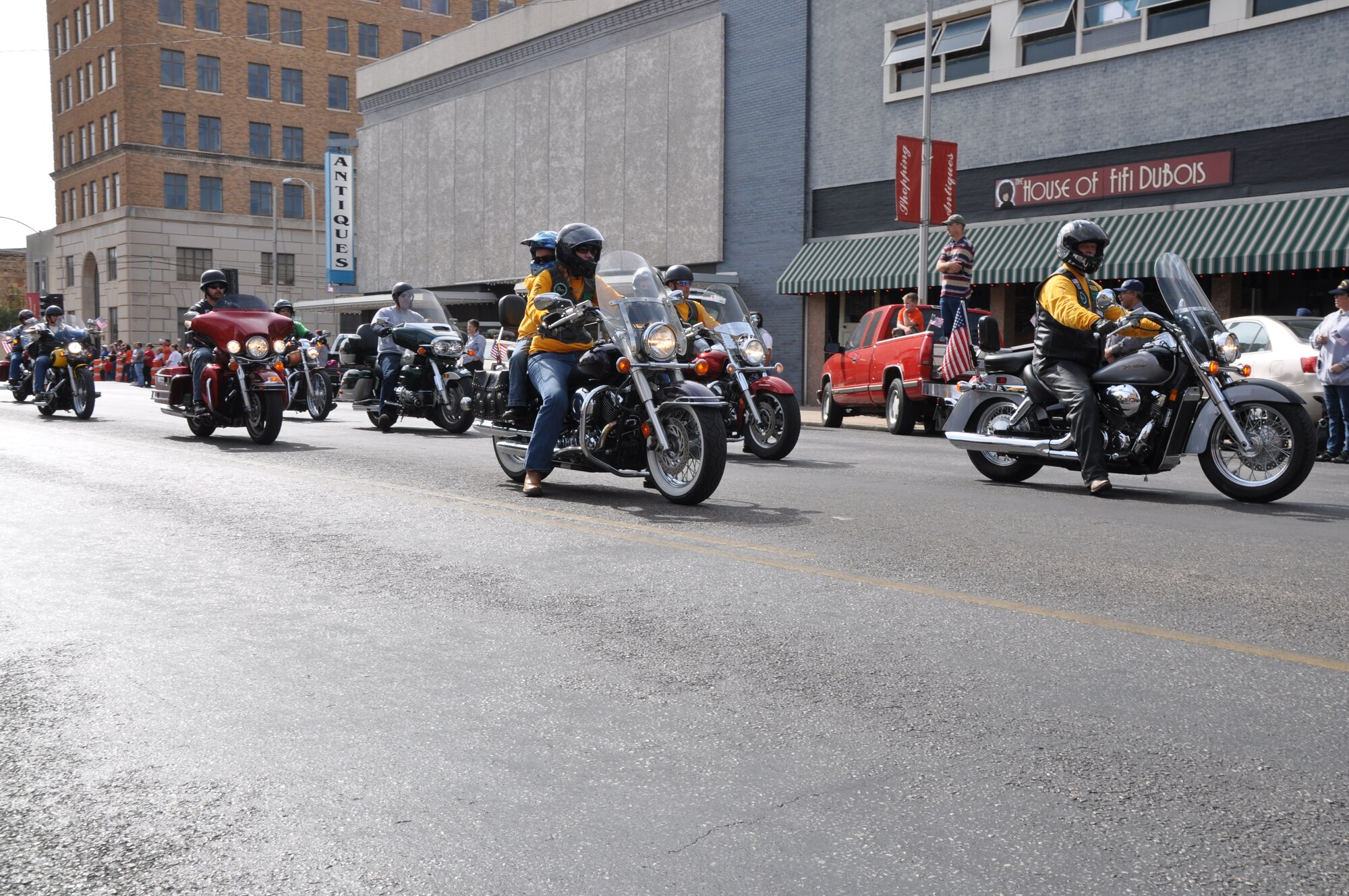 SAN ANGELO, Texas – Members of the Green Knights Military Motorcycle Club drive in the Veterans’ Day Parade in San Angelo Nov. 10.The GKMMC, which consist of active duty military and retired veterans, came out to show their support for the Veterans. (U.S. Air Force photo/ Airman 1st Class Joshua Edwards)