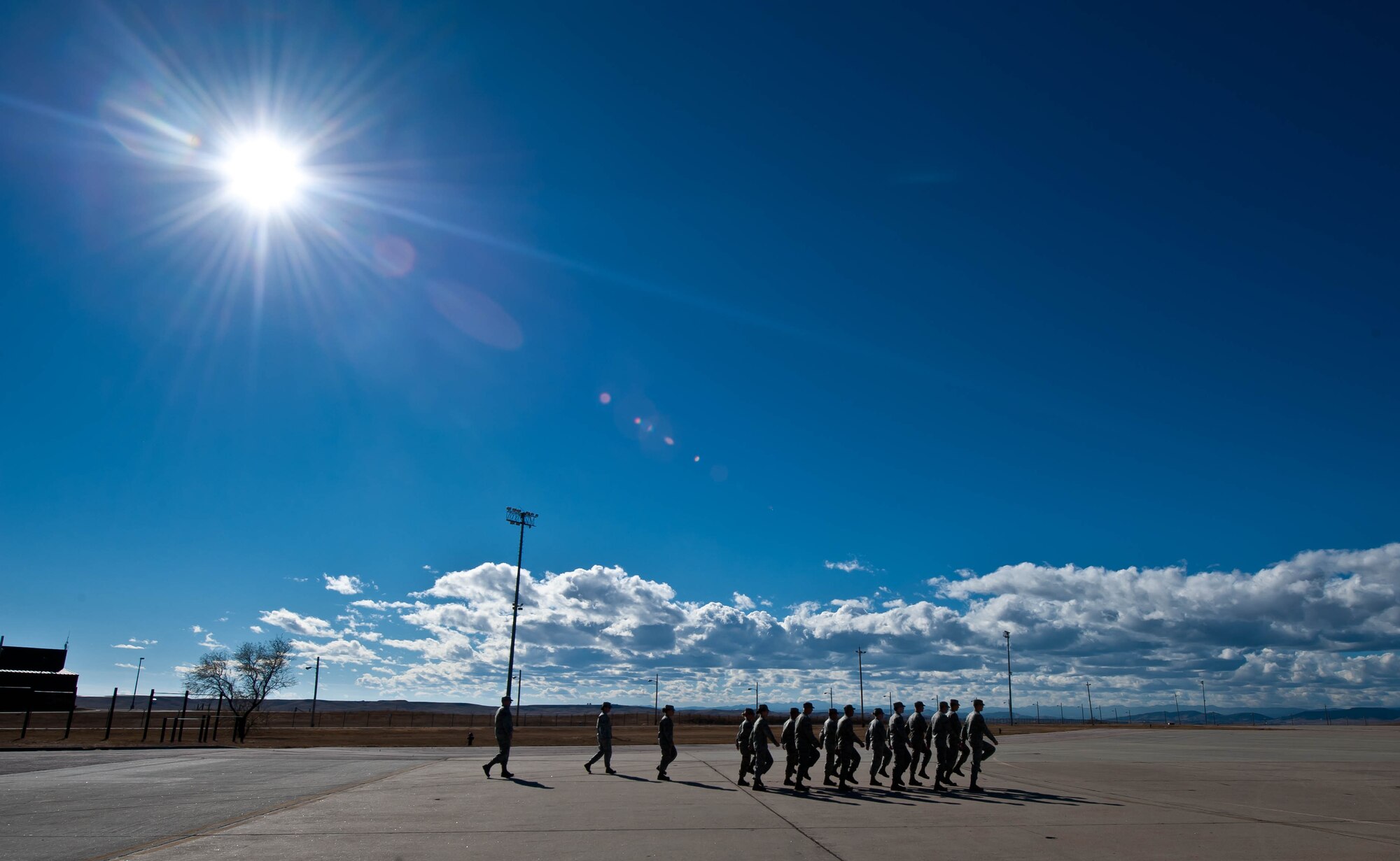 Airmen practice marching in formation during Airman Leadership School at Ellsworth Air Force Base, S.D., Nov. 2, 2012. ALS is a program designed to develop Airmen into effective front line supervisors and leaders. (U.S. Air Force photo by Airman 1st Class Zachary Hada/Released)