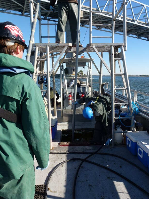 Retrieving the core barrel through the boat