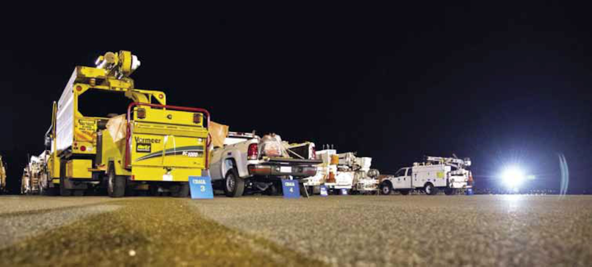 Los Angeles Department of Water and Power Utility Vehicles await transportation
on a C-17 Globemaster III at March Air Reserve Base, Calif., Nov. 1, 2012. Military
bases across the nation are mobilizing to the northeast region of the country,
to restore electricity and provide humanitarian assistance, as currently more than
two million people are without power. (U.S. Air Force photo by Staff Sgt. Matt Smith)