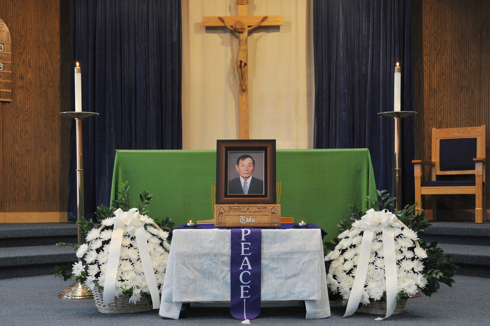 A memorial service was held for Yi, Un Sop, known as Mr. Tadu, at Osan Air Base, Republic of Korea, Nov. 14, 2012. Tadu dedicated more than 60 years of his life working on Osan Air Base. (U.S. Air Force photo/Staff Sgt. Craig Cisek)