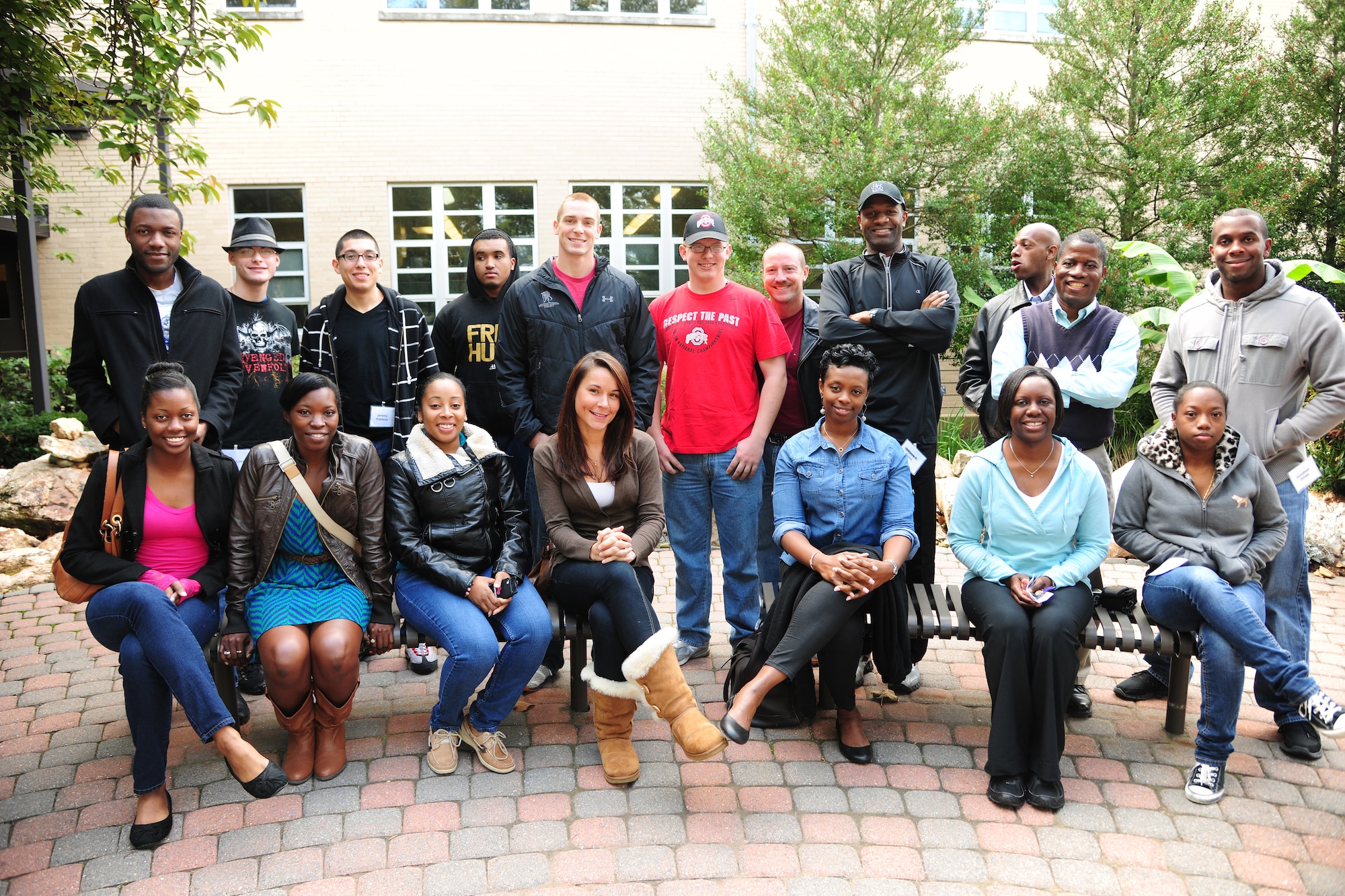 WALDORF, Md. - Joint Base Andrews enlisted Airmen take a final group photo the final day of a chapel sponsored singles retreat at Bolger Center Resort in Potomac, Md., Oct. 12-14, 2012. The retreat served to promote healthy and successful communication in male and female relationships. (U.S. Air Force photo/ Senior Airman Amber Russell)

