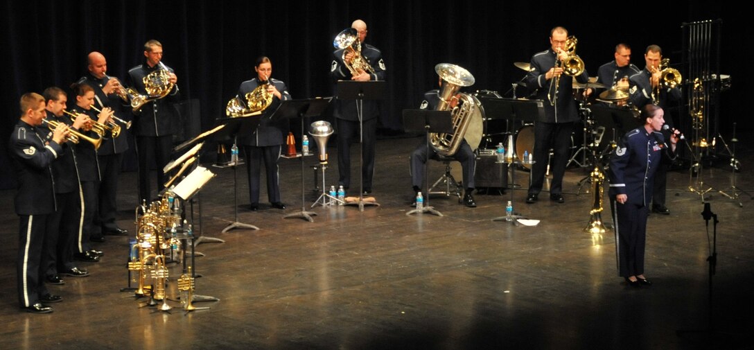 Technical Sergeant Rebecca Packard performs on vocals with Brass in Blue for "A Salute to Veterans" in honor of Veterans Day.