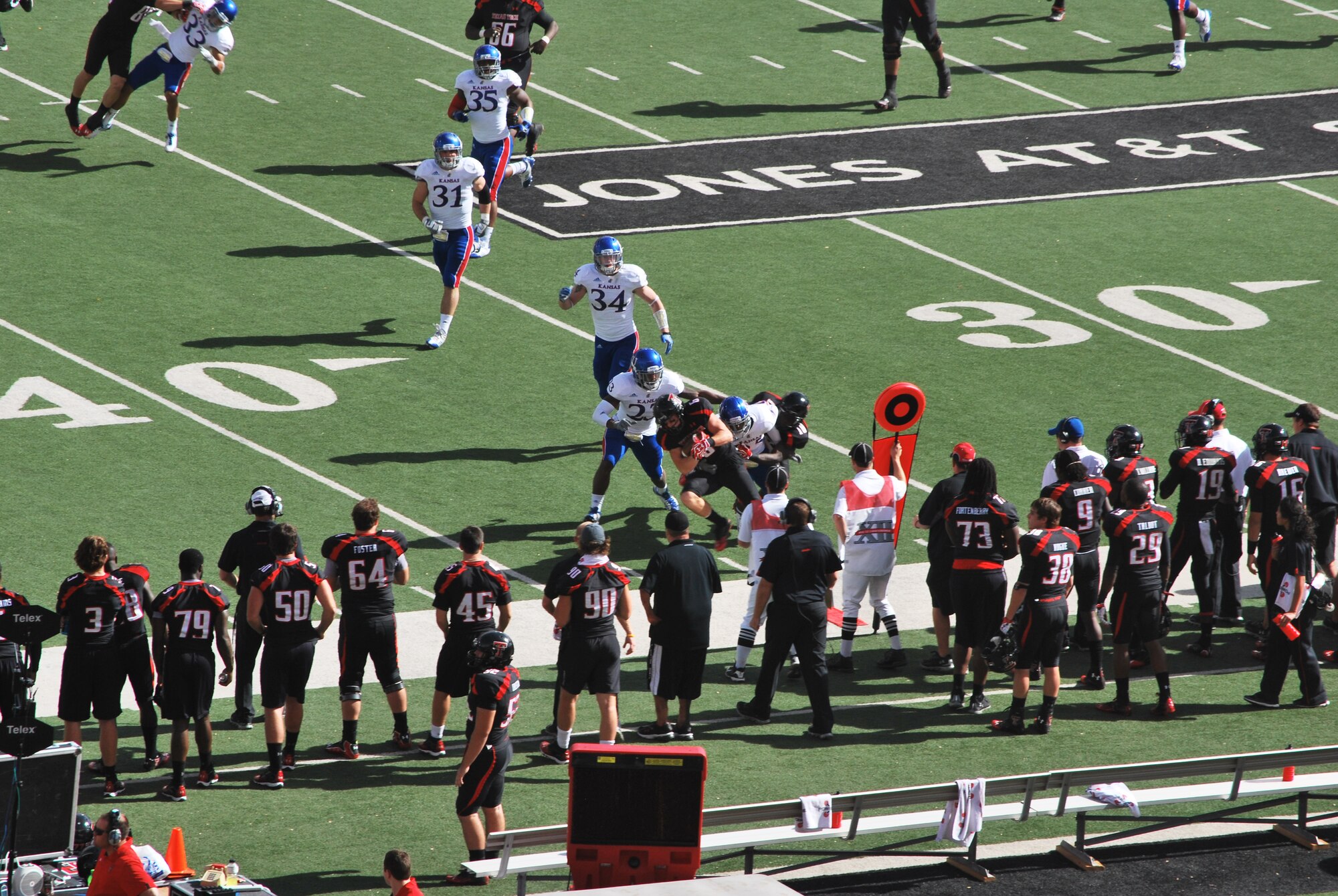 The Texas Tech Red Raiders take on the University of Kansas Jayhawks at the Texas Tech University stadium in Lubbock, Texas, Nov. 10, 2012. All branches of service were invited to attend a free football game for Military Appreciation Day. (U.S. Air Force photo/Desiree Montenegro)