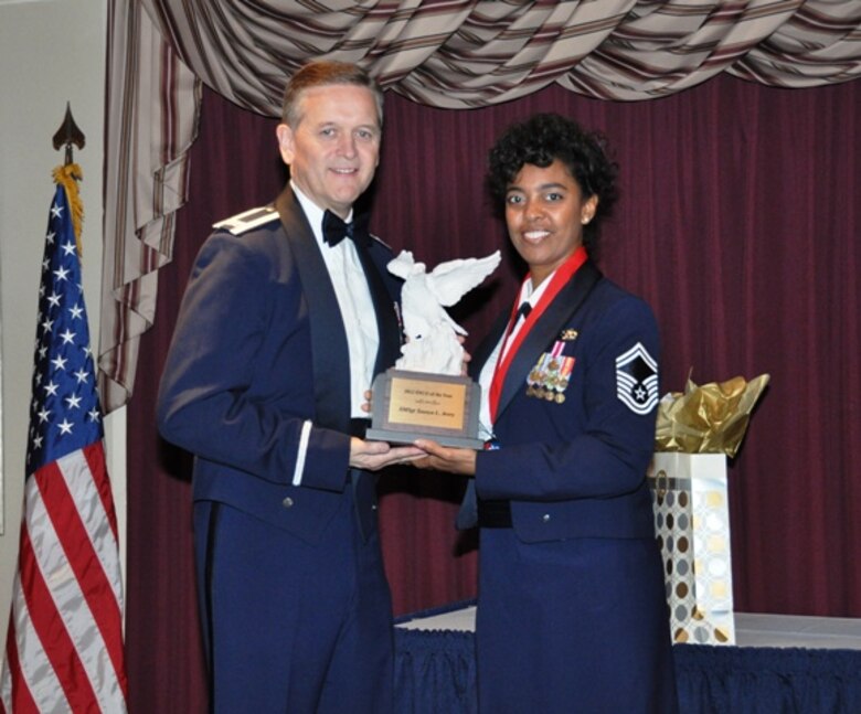 507th Air Refueling Wing

11/14/2012 – TINKER AIR FORCE BASE, Okla. – Senior Master Sergeant Taunya L. Avery from the 507th Maintenance Group  accepts the Senior Non Commissioned Officer of the Year award from 507th Air Wing Commander, Colonel Russell A. Muncy.  The award was received at the Annual Awards Ceremony held on base recently as family, friends and guests from the 507th celebrated all the nominees and winners.
