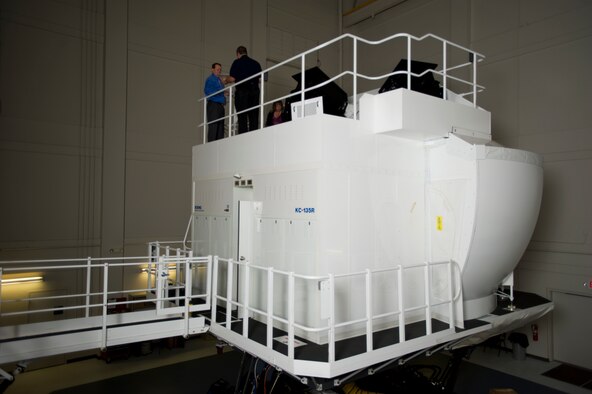 One of McConnell’s KC-135 Stratotanker flight simulators receives the updated high definition graphics Nov. 13, 2012, McConnell Air Force Base, Kan. McConnell is the largest KC-135 pilot training location in addition to Altus Air Force Base, Okla., where tanker pilots attend initial flight training.  (U.S. Air Force photo/ Senior Airman Armando A. Schwier-Morales) 