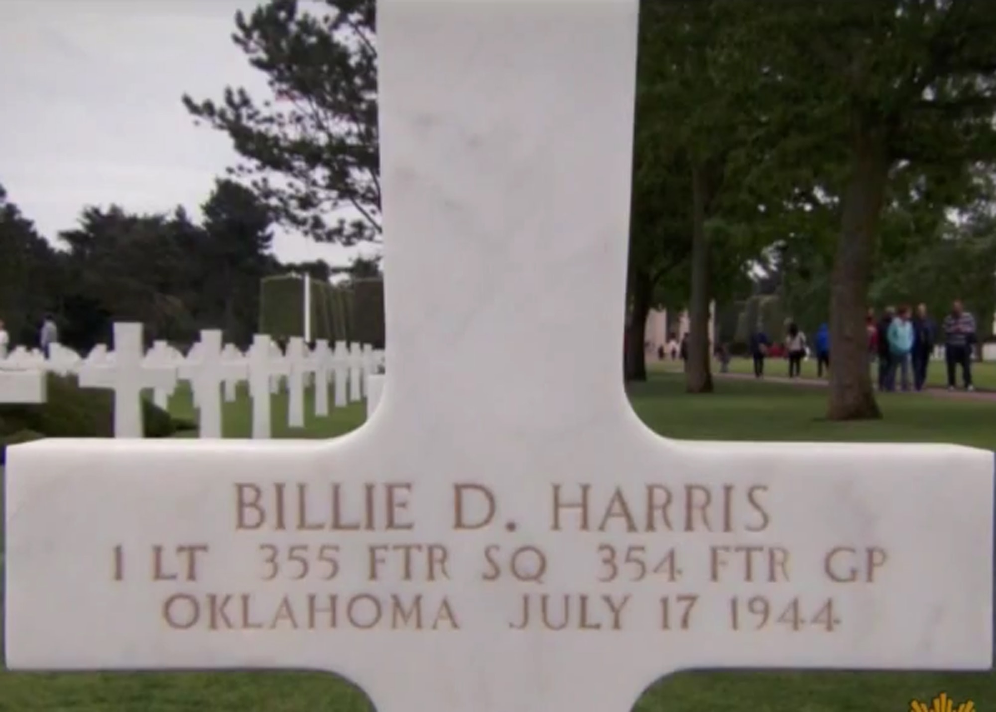 NORMANDY, France – 1st Lt. Billie D. Harris’ grave is located in the Normandy American Cemetery in France. 1st Lt. Harris was married to Peggy S. Harris for just six weeks before he deployed in World War II. 1st Lt. Harris plane was shot down while flying a mission over Nazi-occupied France and crashed into the woods near a small town in Normandy. (Courtesy photo)