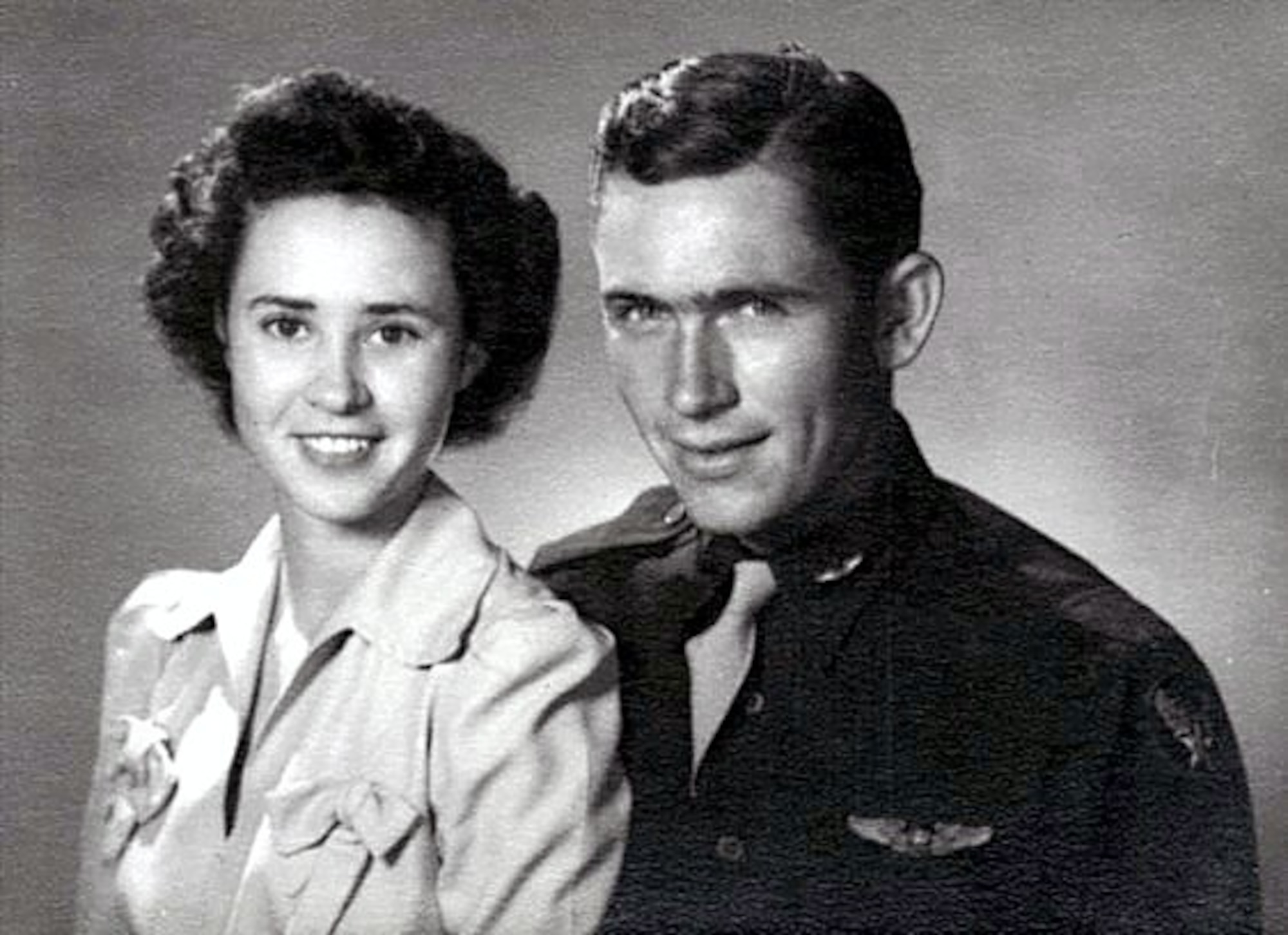 Peggy S. Harris and 1st Lt. Billie D. Harris were married for just six weeks before 1st Lt. Harris deployed in World War II. Harris was flying a mission over Nazi-occupied France when his plane was shot down and crashed into the woods near a small town in Normandy. He never returned home. Peggy was on a 60-year journey to find answers to her husband’s whereabouts.   (Courtesy photo)