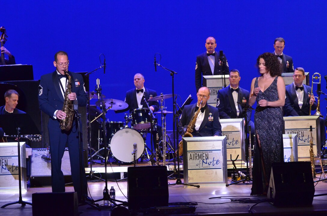 Guest Artist Robert Gambarini and Master Sgt Andrew Axelrad  performs with the Airmen of Note on the Oct. 12, 2012 Jazz Heritage Series concert (U.S. Air Force photo by Master Sgt. Bob Kamholz)