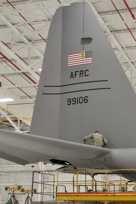 YOUNGSTOWN AIR RESERVE STATION, Ohio -- U.S. Air Force Reserve Airmen from the 910th Maintenance Group perform isochronal inspections (ISO), assessments, of each aircraft that help keep the 910th Airlift Wing mission-ready. During an ISO, aircraft receive an oil change, engine check, run through the wash rack removing any debris from gear wells as well as a long list of maintenance checks. Released/U.S. Air Force photo by Mr. Eric White