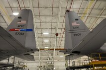 YOUNGSTOWN AIR RESERVE STATION, Ohio -- Two U.S. Air Force Reserve C-130s assigned to the 910th Airlift Wing here, sit in a hangar here, Nov. 8, 2012. 910th Maintenance Group Airmen are performing isochronal inspections (ISO), assessments, of each aircraft that help keep the 910th Airlift Wing mission-ready. Released/U.S. Air Force photo by Mr. Eric White