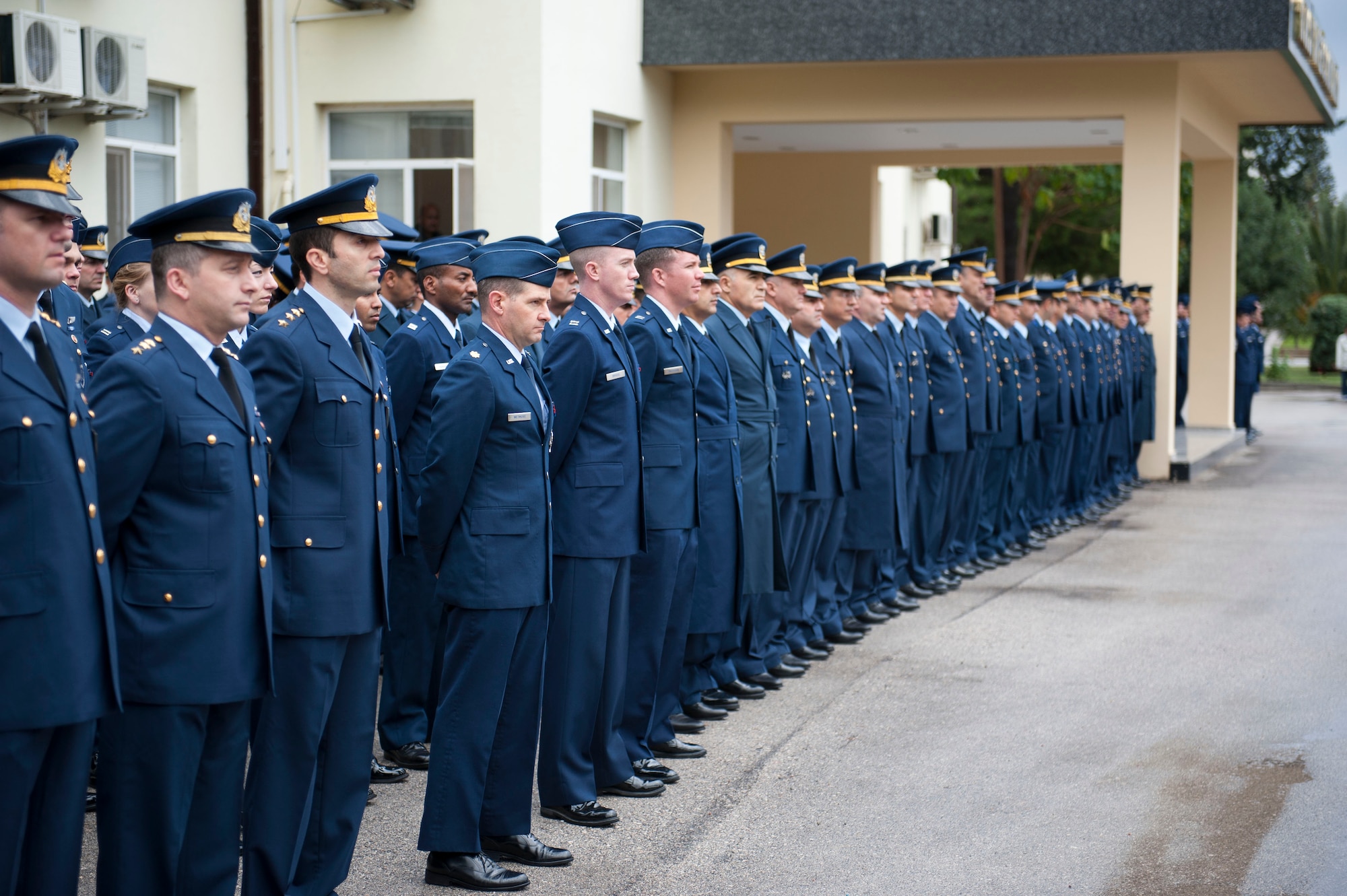 Turkish and U.S. Air Force members stand at parade rest during the Ataturk Memorial Day Ceremony Nov. 10, 2012, at Incirlik Air Base, Turkey. Turkish and U.S. Airmen gathered to honor Mustafa Kemal Ataturk, the founder and first president of modern Turkey, on the 74th anniversary of his death. (U.S. Air Force photo by Senior Airman Clayton Lenhardt/Released)