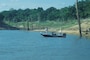 Fishing boat in cove at Lake Red Rock